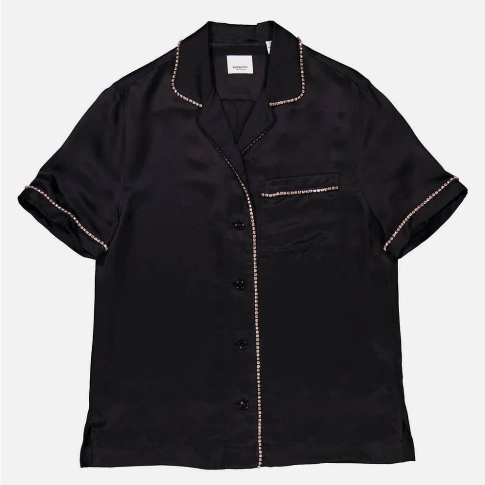 Burberry Ladies Tierney Silk Satin Blend Crystal-Embellished Shirt, Brand Size 2